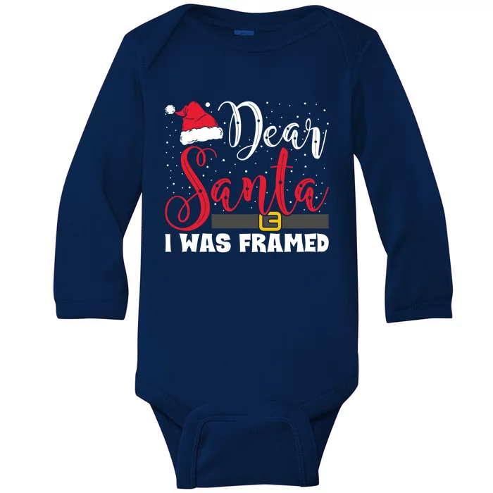 Dear Santa I Was Framed Funny Christmas Stocking Stuffer Gift Baby Long Sleeve Bodysuit