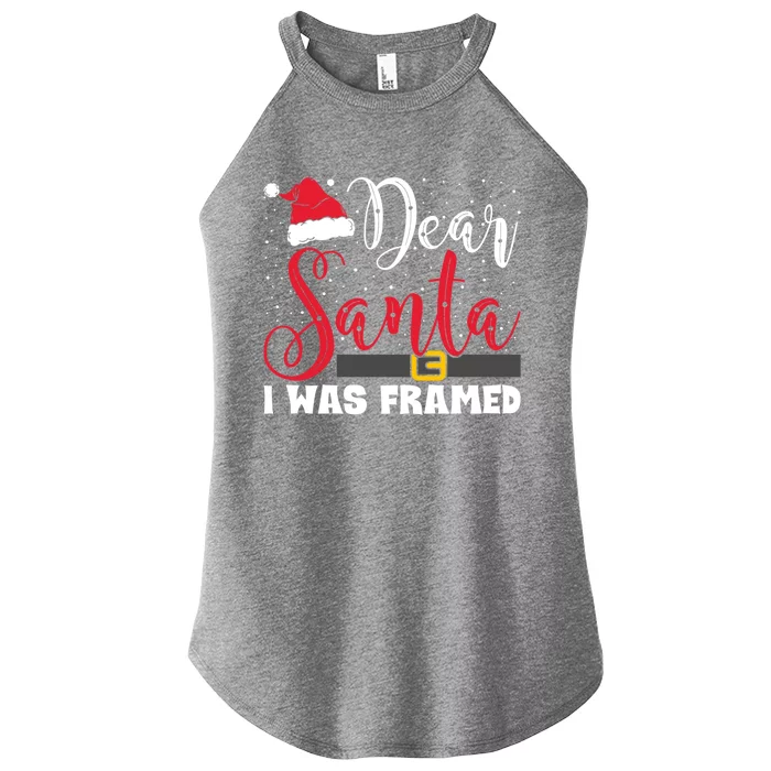 Dear Santa I Was Framed Funny Christmas Stocking Stuffer Gift Women’s Perfect Tri Rocker Tank