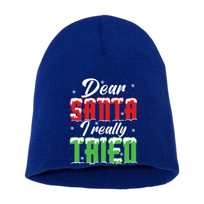 Dear Santa I Really Tried Gift Short Acrylic Beanie