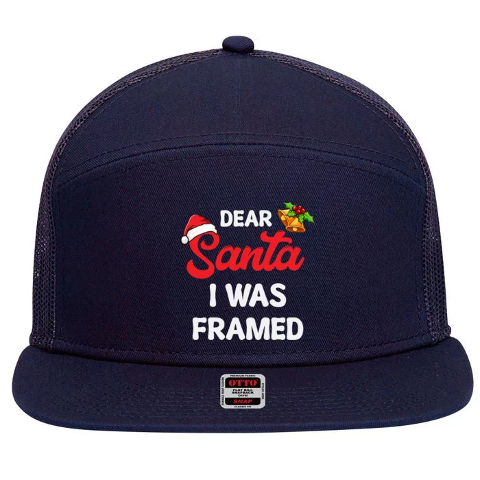 Dear Santa I Was Framed Gift 7 Panel Mesh Trucker Snapback Hat