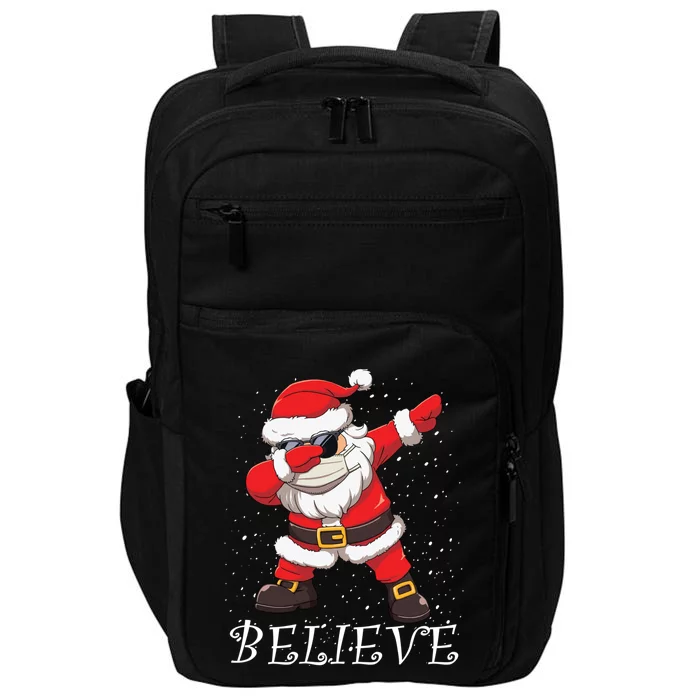 Dabbing Santa In Face Mask Sunglasses Believe Christmas Gift Impact Tech Backpack