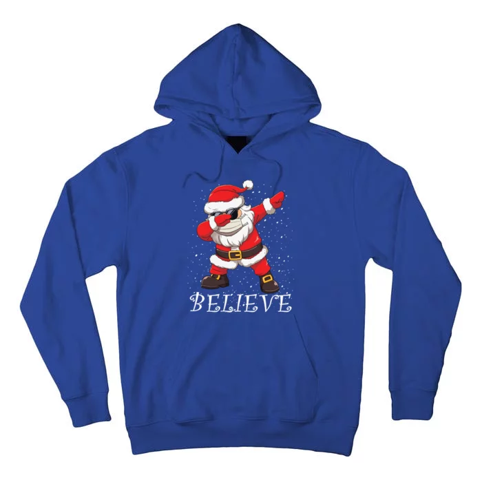 Dabbing Santa In Face Mask Sunglasses Believe Christmas Gift Tall Hoodie