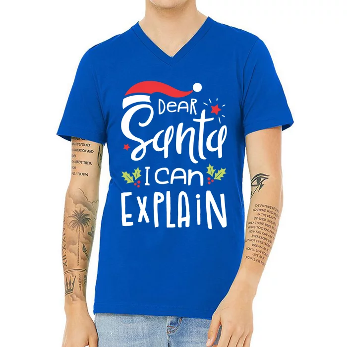 Dear Santa I Can Explain Christmas Boys Girls Xmas Gift V-Neck T-Shirt