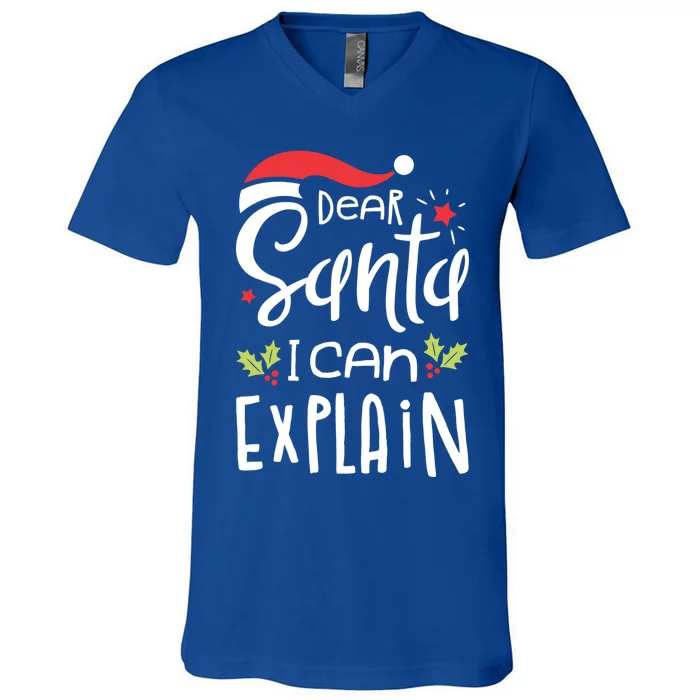 Dear Santa I Can Explain Christmas Boys Girls Xmas Gift V-Neck T-Shirt