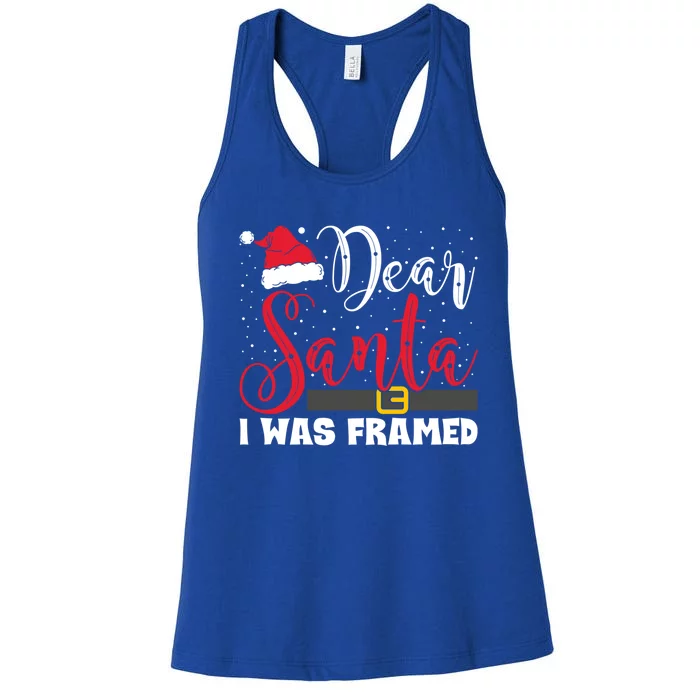 Dear Santa I Was Framed Funny Christmas Stocking Stuffer Gift Women's Racerback Tank