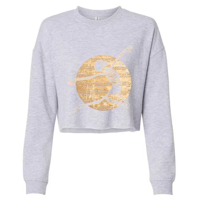 Dancing Skeleton In Moonlight Great Gift Art And Music Lovers Gift Cropped Pullover Crew