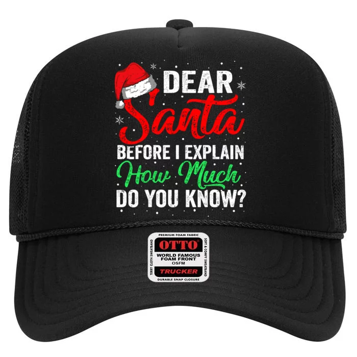 Dear Santa I Can Explain Funny Christmas Kids Adults High Crown Mesh Trucker Hat