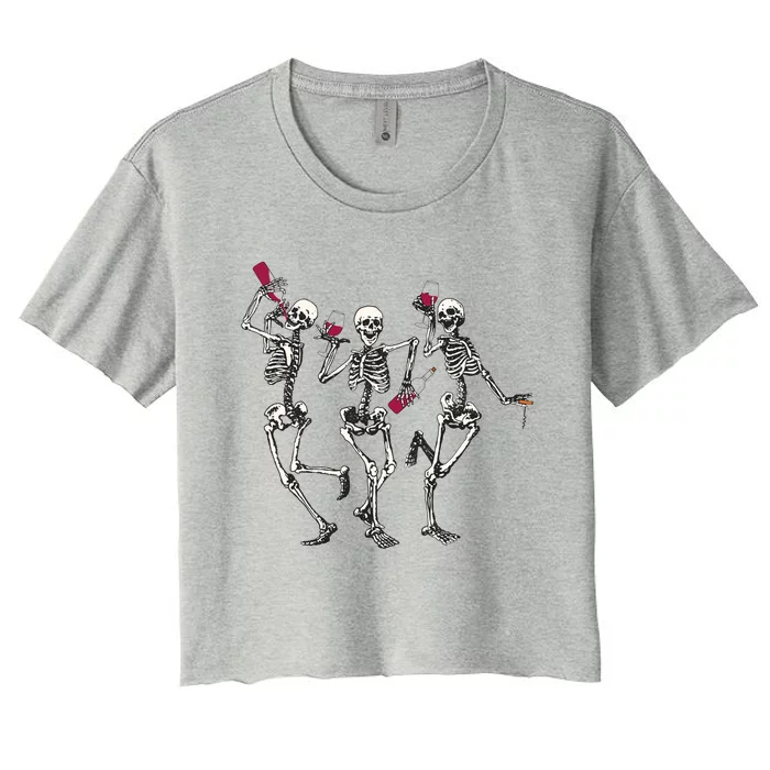 Dancing Skeletons Ing Wine Lover Funny Halloween Scary Funny Gift Women's Crop Top Tee