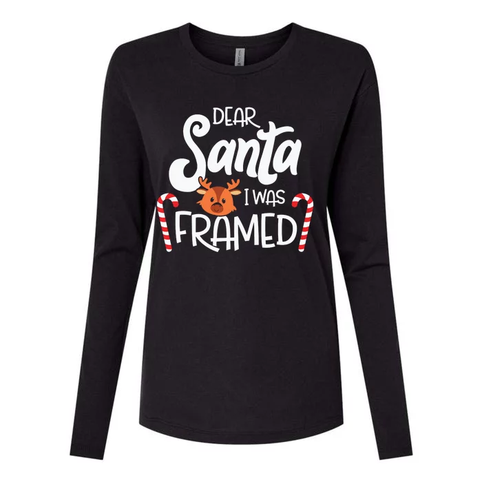 Dear Santa I Was Framed Funny Reindeer Christmas Womens Cotton Relaxed Long Sleeve T-Shirt