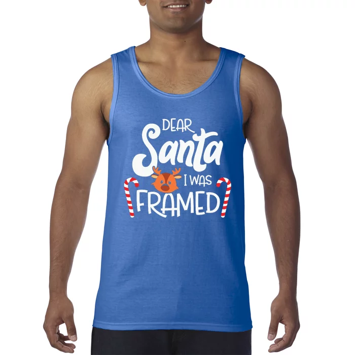 Dear Santa I Was Framed Funny Reindeer Christmas Tank Top