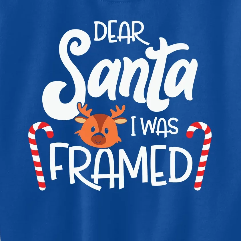 Dear Santa I Was Framed Funny Reindeer Christmas Kids Sweatshirt