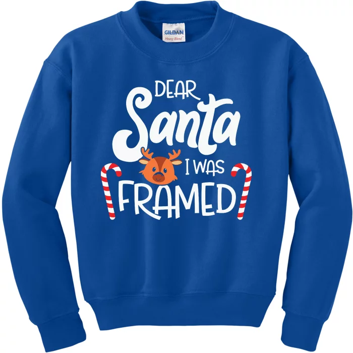 Dear Santa I Was Framed Funny Reindeer Christmas Kids Sweatshirt