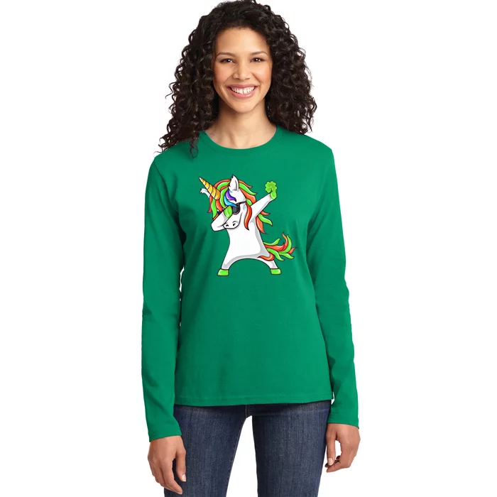 Dabbing Shamrock Irish Unicorn Funny Luck Cool Gift Ladies Long Sleeve Shirt