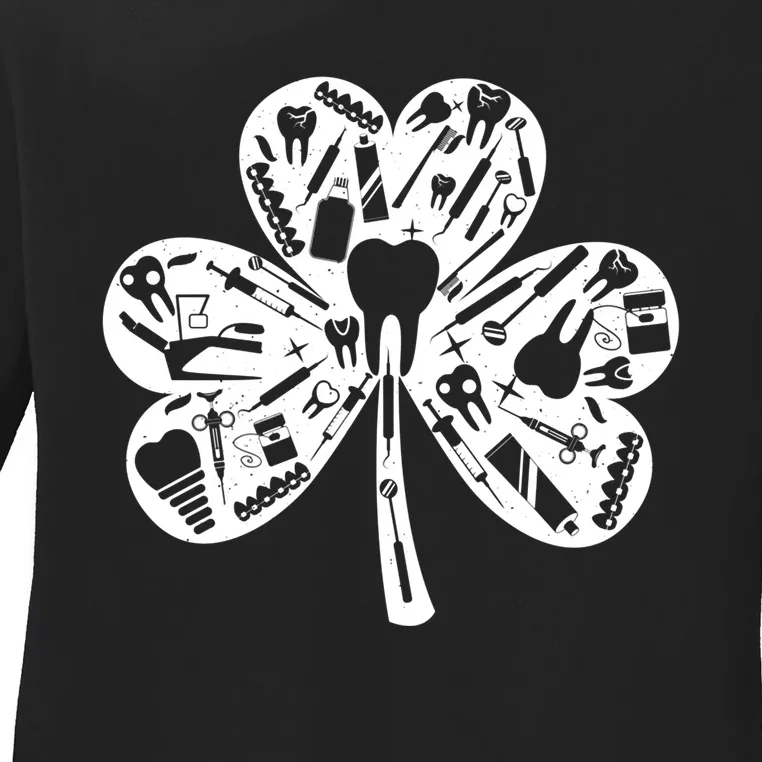 Dental Squad Irish Shamrock Tooth Dentist St PatrickS Day Gift Ladies Long Sleeve Shirt