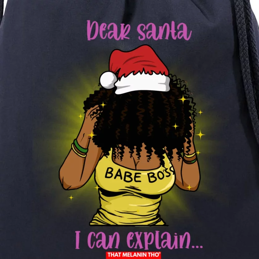 Dear Santa I Can Explain Black Mrs Santa Claus Christmas Gift Drawstring Bag