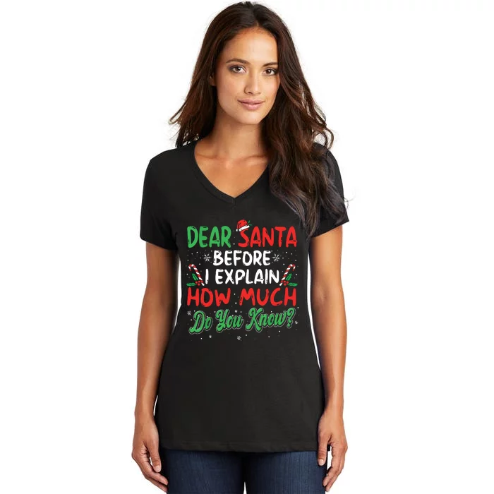 Dear Santa I Can Explain Funny Christmas Women's V-Neck T-Shirt