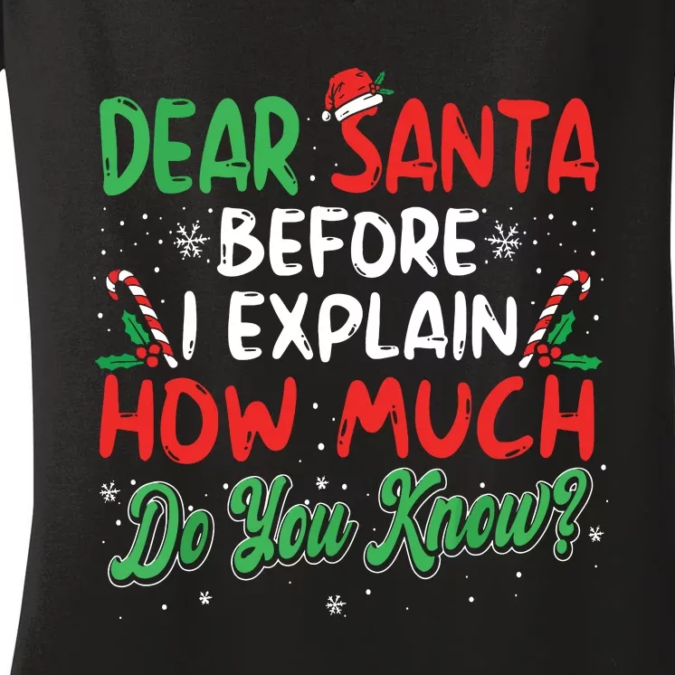 Dear Santa I Can Explain Funny Christmas Women's V-Neck T-Shirt