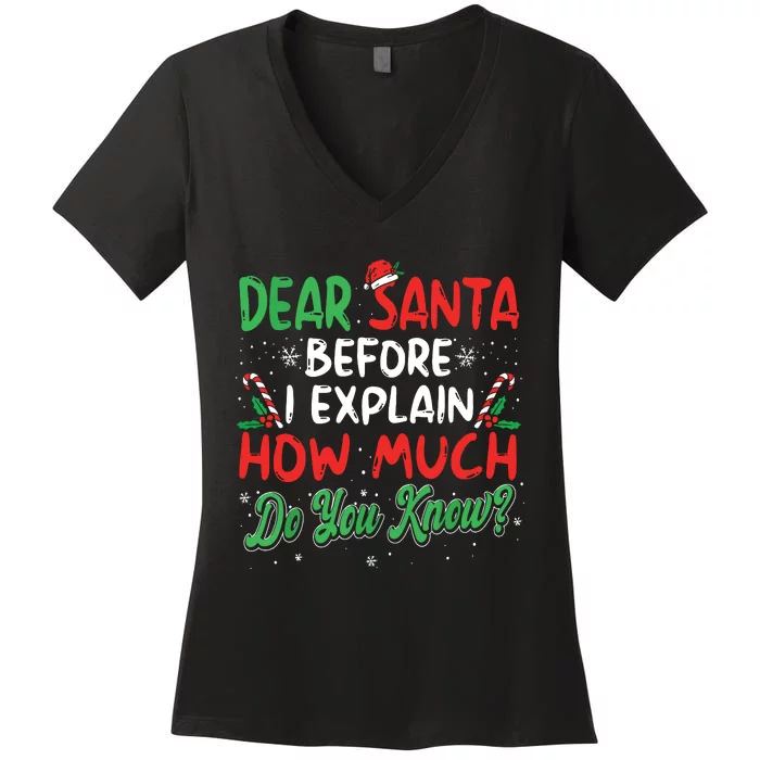 Dear Santa I Can Explain Funny Christmas Women's V-Neck T-Shirt