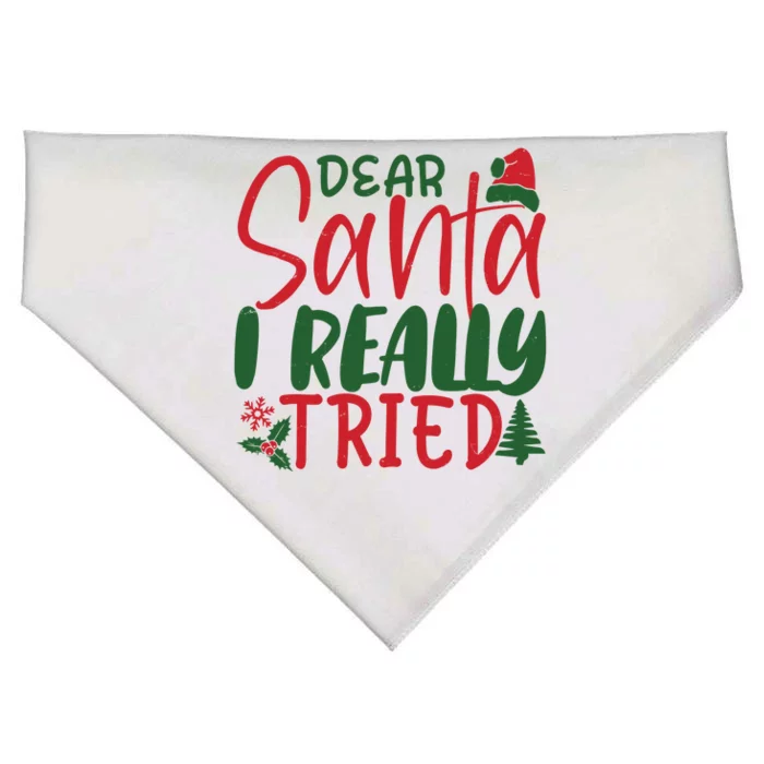 Dear Santa I Really Tried Funny Christmas USA-Made Doggie Bandana