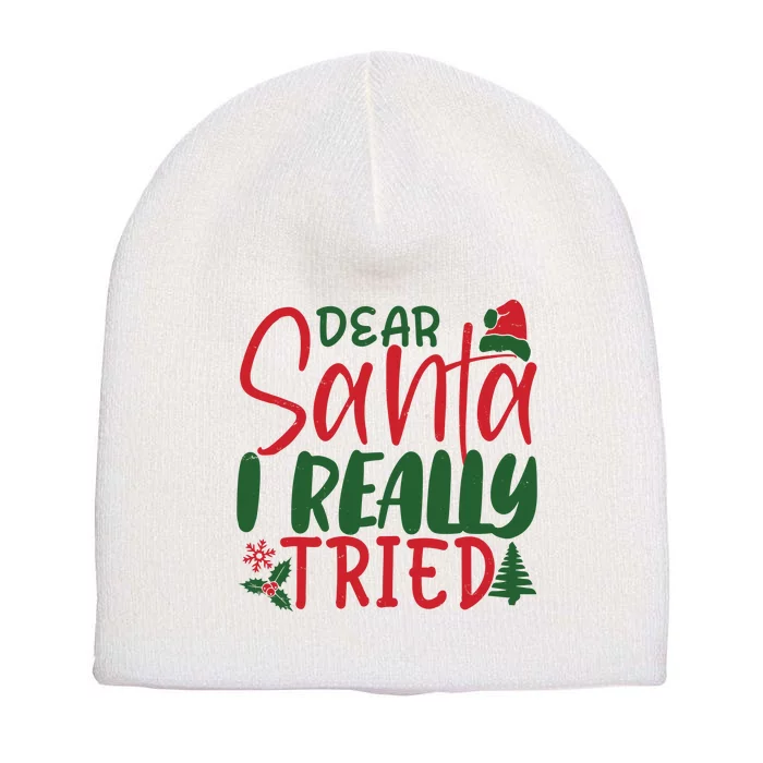 Dear Santa I Really Tried Funny Christmas Short Acrylic Beanie