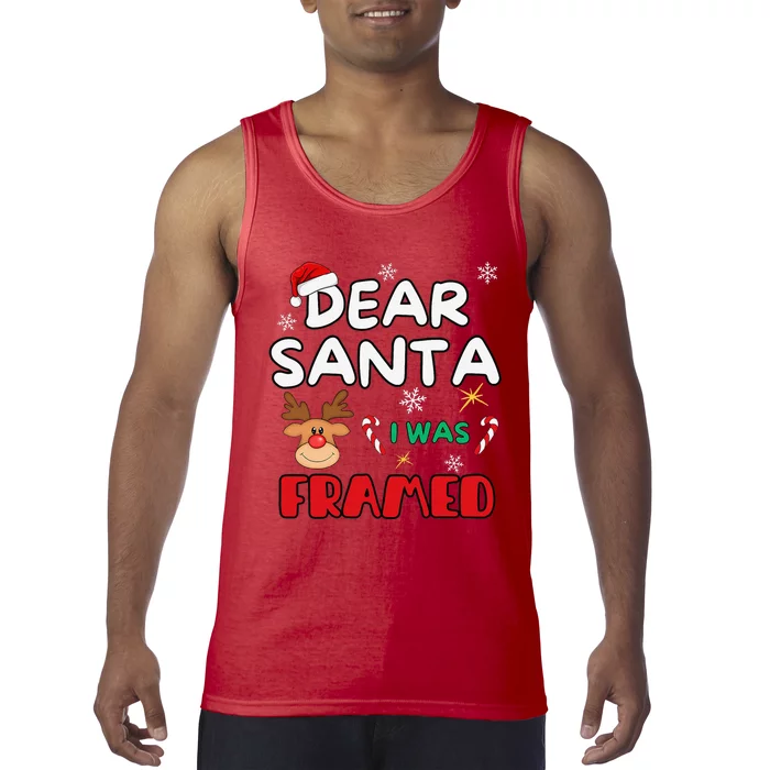 Dear Santa I Was Framed Funny Xmas Family Matching Tank Top