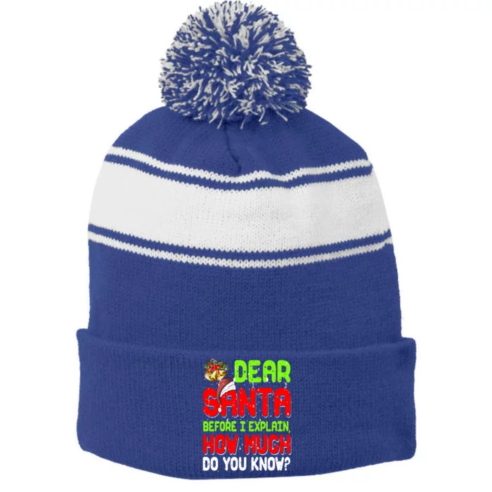 Dear Santa I Can Explain Funny Xmas Pajama For Christmas Gift Stripe Pom Pom Beanie