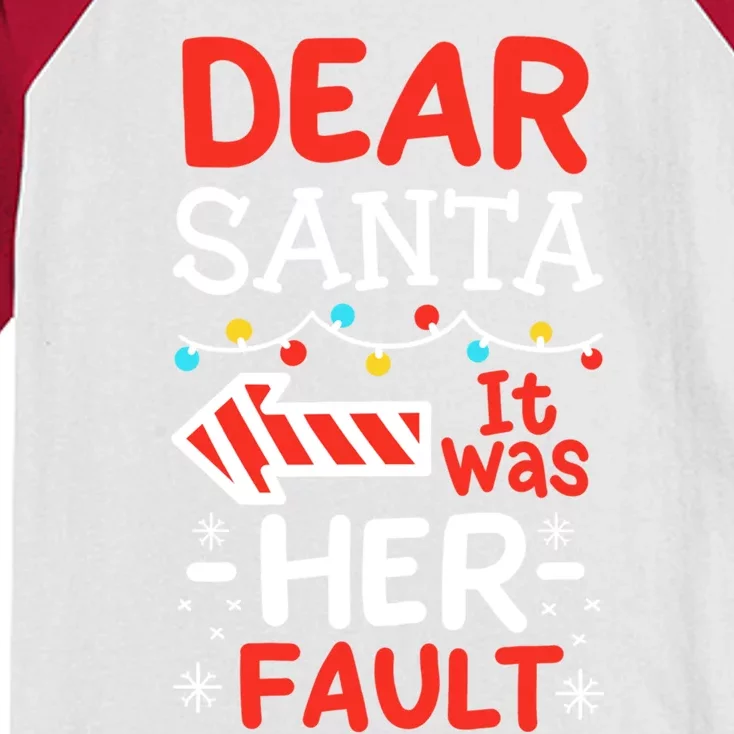 Dear Santa It Was Her Fault Family Christmas Pajamas Gift Kids Colorblock Raglan Jersey