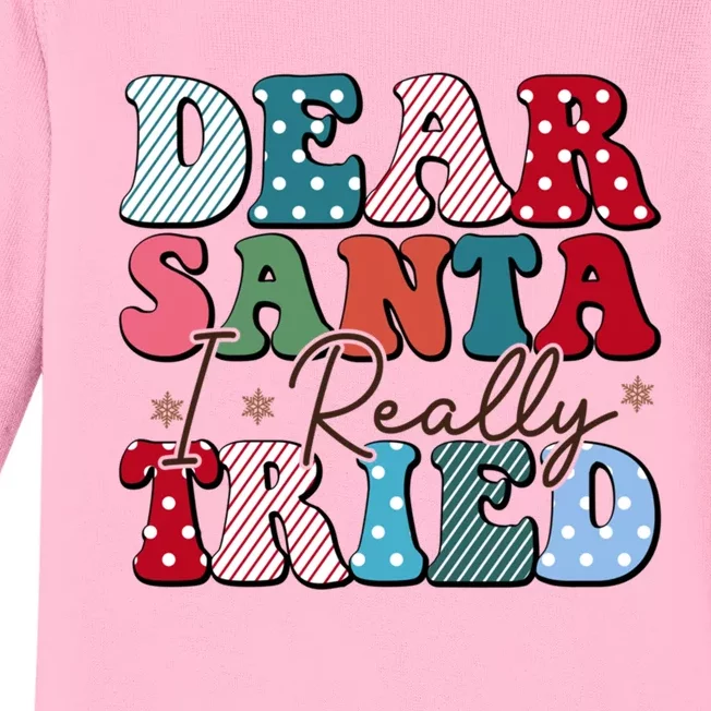 Dear Santa I Tried Winter Funny Christmas Xmas Gift Baby Long Sleeve Bodysuit