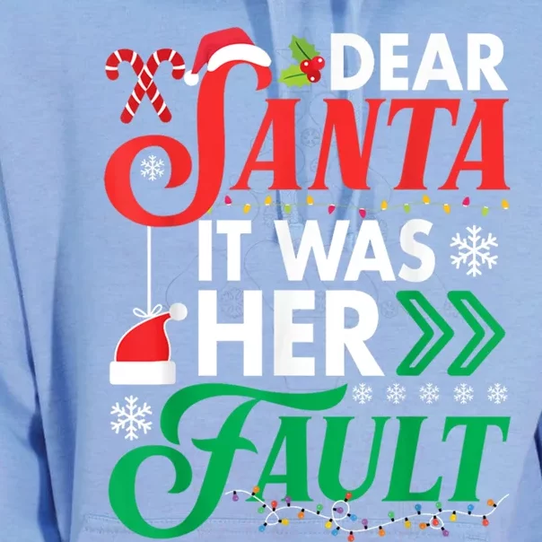 Dear Santa It Was Her Fault Funny Christmas Couples Matching Gift Unisex Surf Hoodie