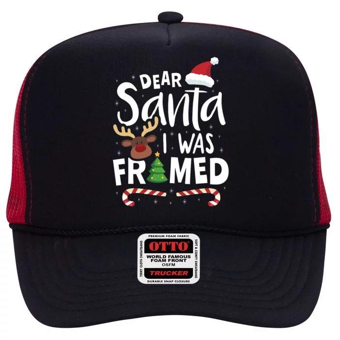 Dear Santa I Was Framed High Crown Mesh Trucker Hat