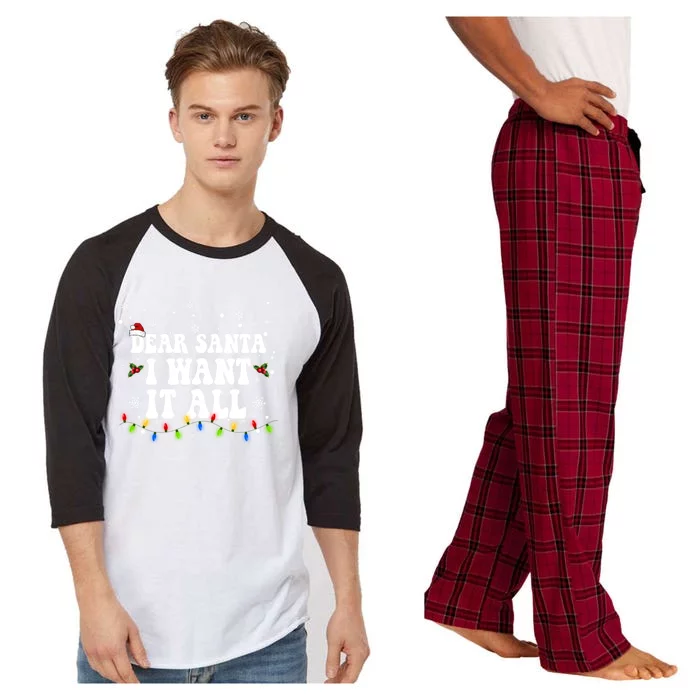 Dear Santa I Want It All Christmas Lights Pj Family Matching Gift Raglan Sleeve Pajama Set