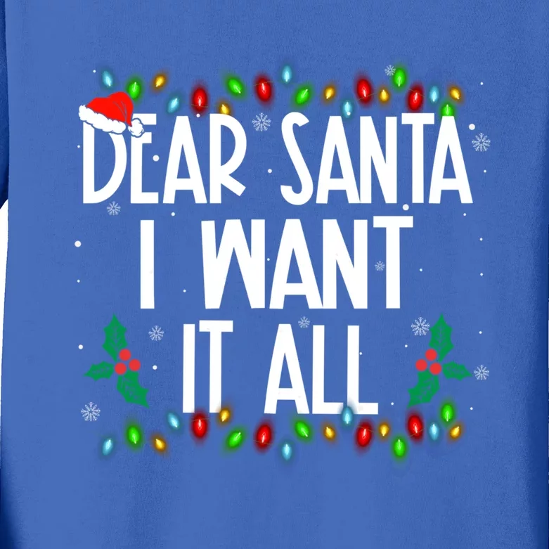 Dear Santa I Want It All Christmas Lights Pj Family Matching Gift Kids Long Sleeve Shirt