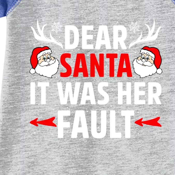 Dear Santa It Was Her Fault Funny Christmas Couples Present Meaningful Gift Infant Baby Jersey Bodysuit