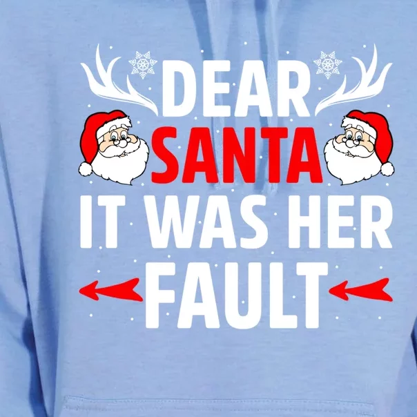 Dear Santa It Was Her Fault Funny Christmas Couples Present Meaningful Gift Unisex Surf Hoodie