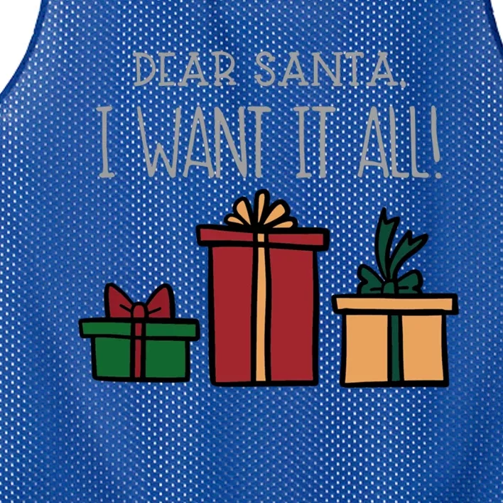 Dear Santa I Want It All Funny Christmas Xmas Gift Mesh Reversible Basketball Jersey Tank