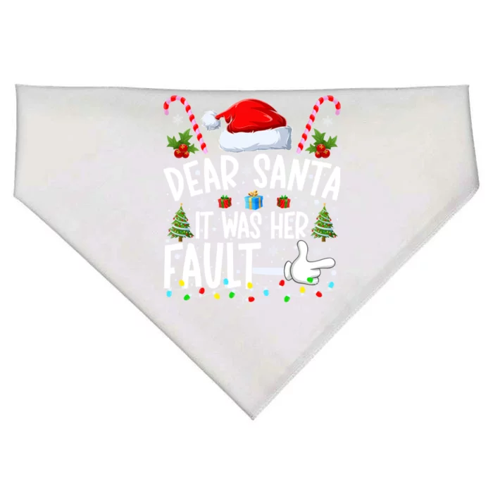 Dear Santa It Was Her Fault Funny Christmas Couples Xmas Cute Gift USA-Made Doggie Bandana