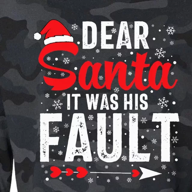 Dear Santa It Was His Fault Funny Christmas Couples Cropped Pullover Crew