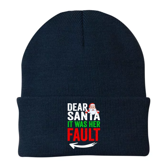 Dear Santa It Was Her Fault Funny Matching Couples Christmas Gift Knit Cap Winter Beanie