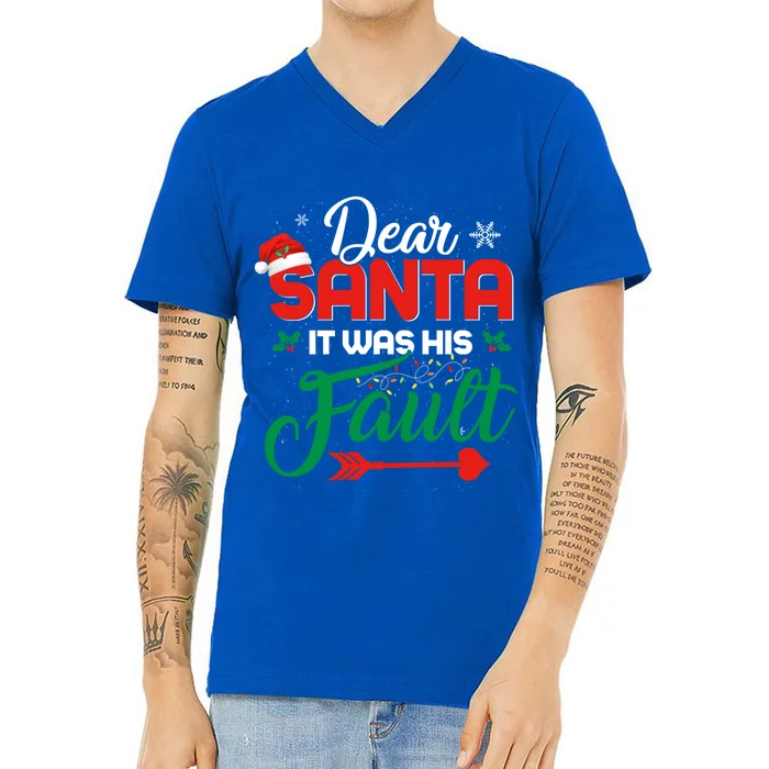 Dear Santa It Was Her Fault Funny Matching Couples Christmas Meaningful Gift V-Neck T-Shirt