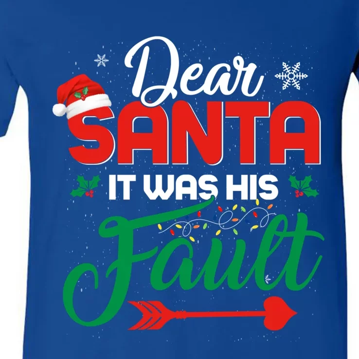 Dear Santa It Was Her Fault Funny Matching Couples Christmas Meaningful Gift V-Neck T-Shirt