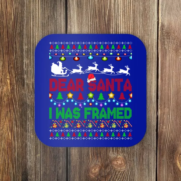 Dear Santa I Was Framed Christmas Sweater Xmas Lights Santa Great Gift Coaster