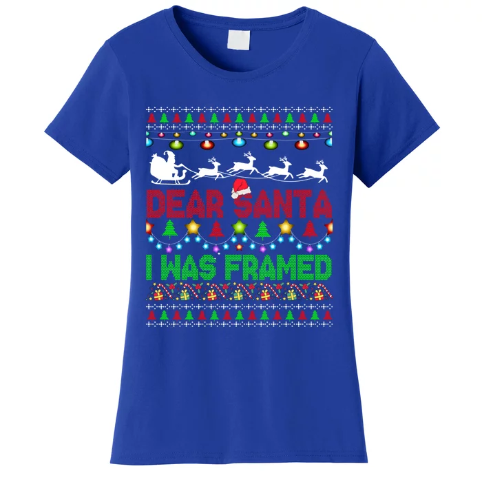 Dear Santa I Was Framed Christmas Sweater Xmas Lights Santa Great Gift Women's T-Shirt