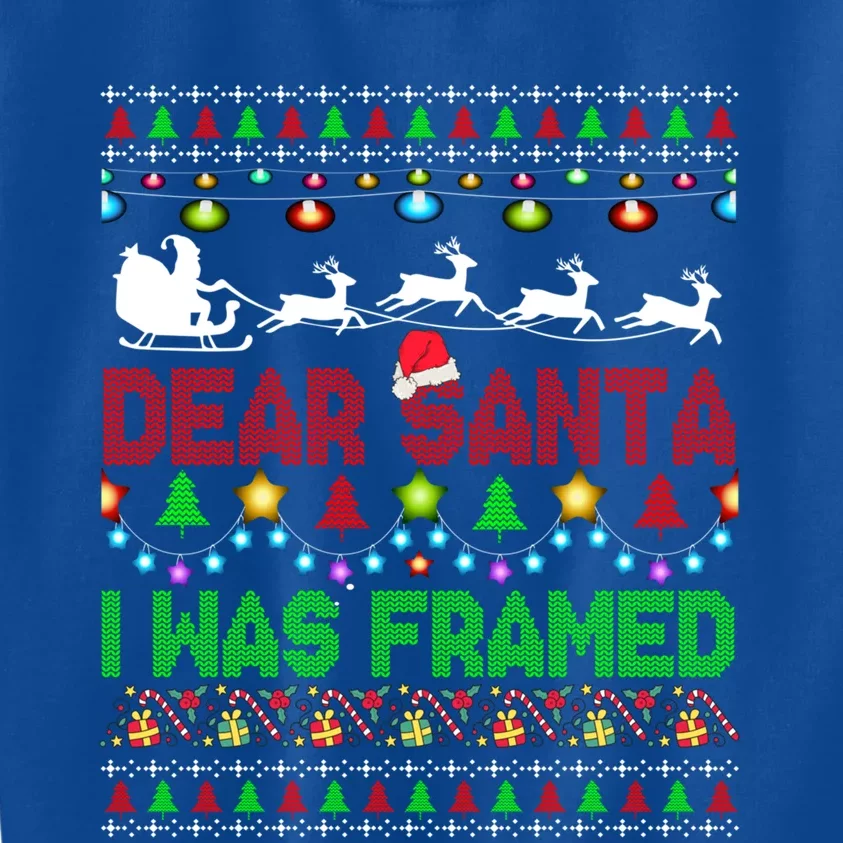 Dear Santa I Was Framed Christmas Sweater Xmas Lights Santa Great Gift Kids Sweatshirt