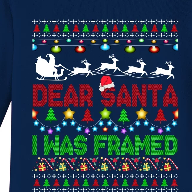 Dear Santa I Was Framed Christmas Sweater Xmas Lights Santa Great Gift Baby Long Sleeve Bodysuit