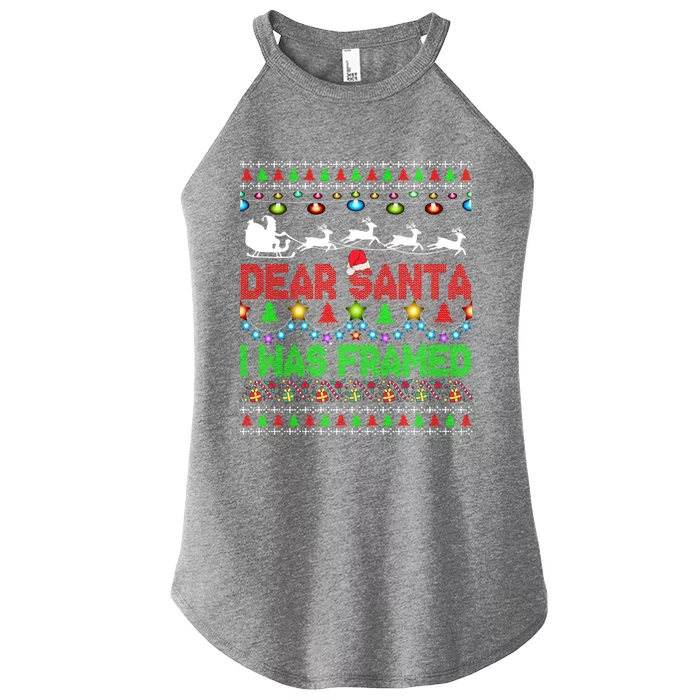 Dear Santa I Was Framed Christmas Sweater Xmas Lights Santa Great Gift Women’s Perfect Tri Rocker Tank