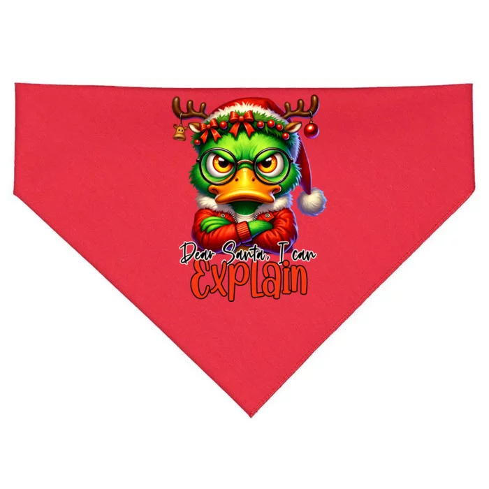 Dear Santa I Can Explain Funny Sarcastic Grumpy Duck Christmas USA-Made Doggie Bandana