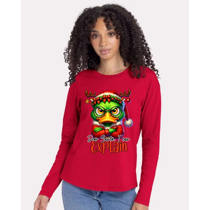 Dear Santa I Can Explain Funny Sarcastic Grumpy Duck Christmas Womens Cotton Relaxed Long Sleeve T-Shirt