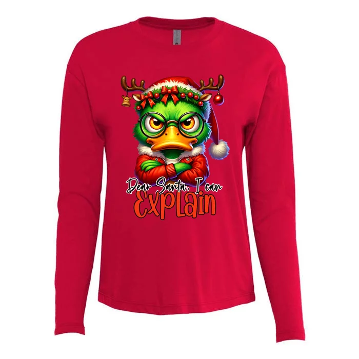 Dear Santa I Can Explain Funny Sarcastic Grumpy Duck Christmas Womens Cotton Relaxed Long Sleeve T-Shirt