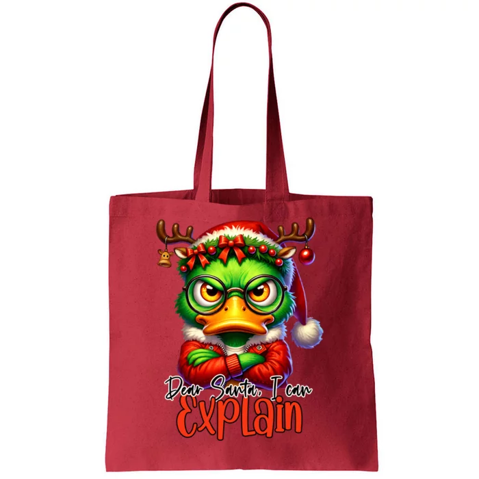 Dear Santa I Can Explain Funny Sarcastic Grumpy Duck Christmas Tote Bag