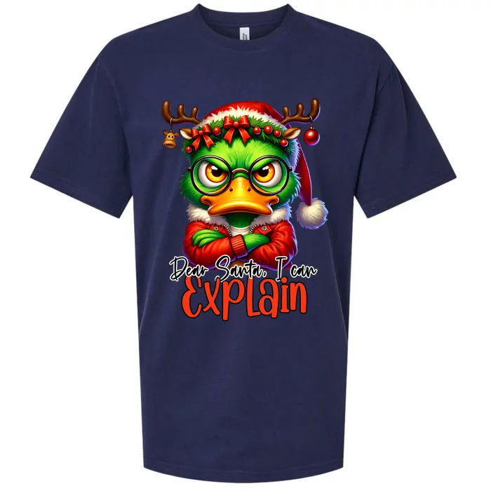 Dear Santa I Can Explain Funny Sarcastic Grumpy Duck Christmas Sueded Cloud Jersey T-Shirt